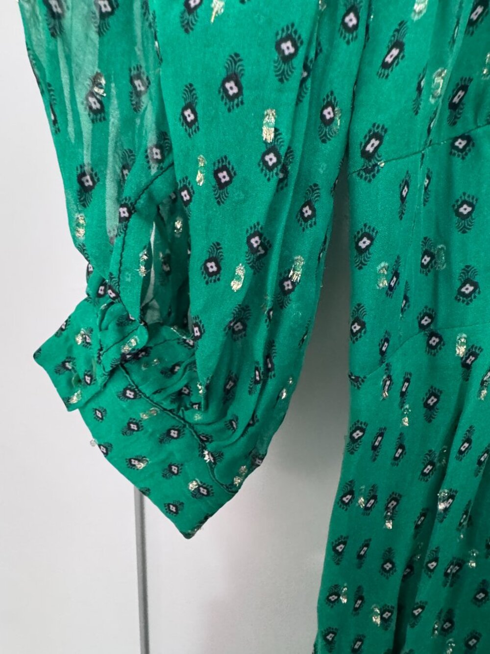 ba&sh Cyana Metallic Dot Smocked Midi Dress - Green, Like New - Picture 4 of 9